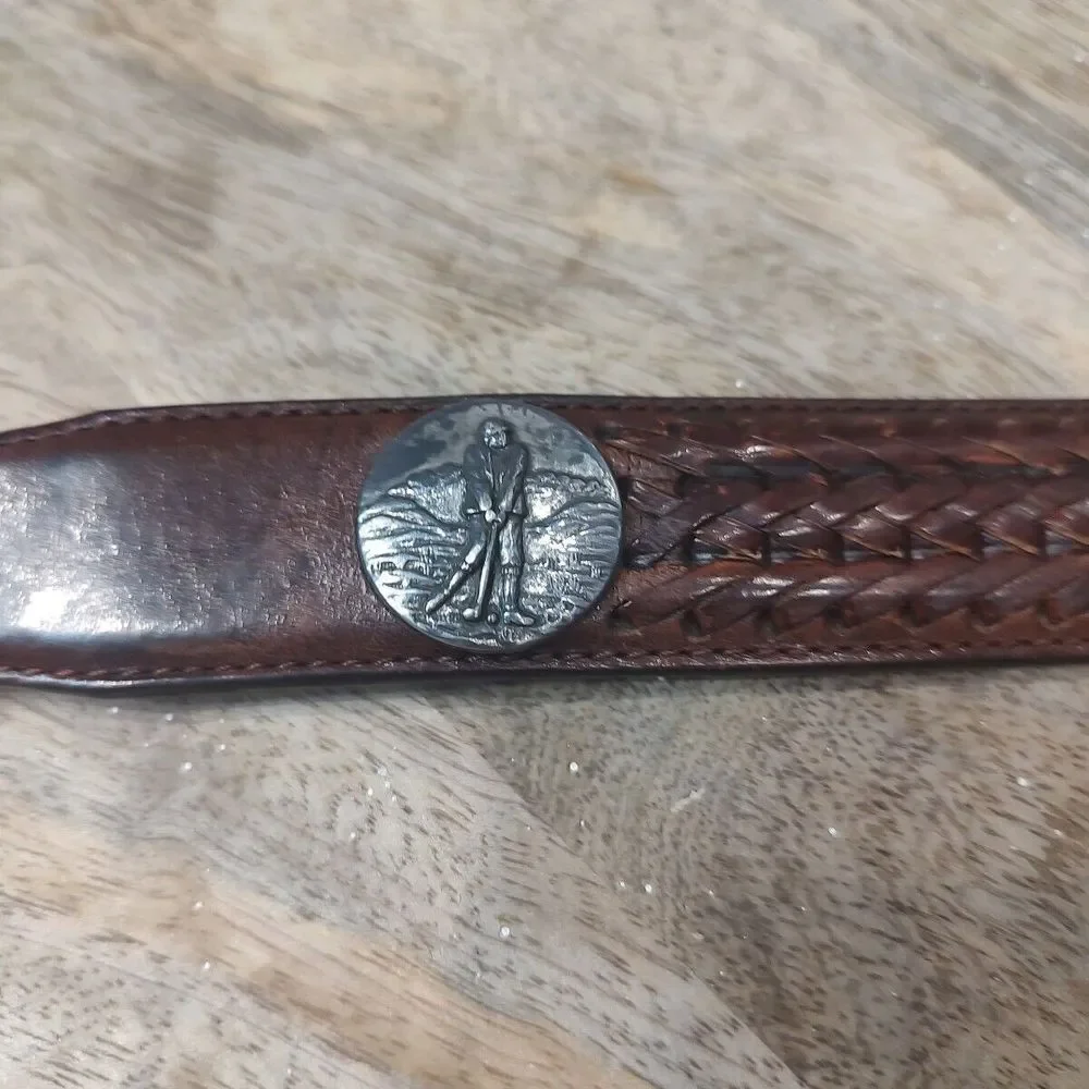 VTG Onyx by Brighton Golfing Belt Brown Leather‎ Silver Braided Sz 40